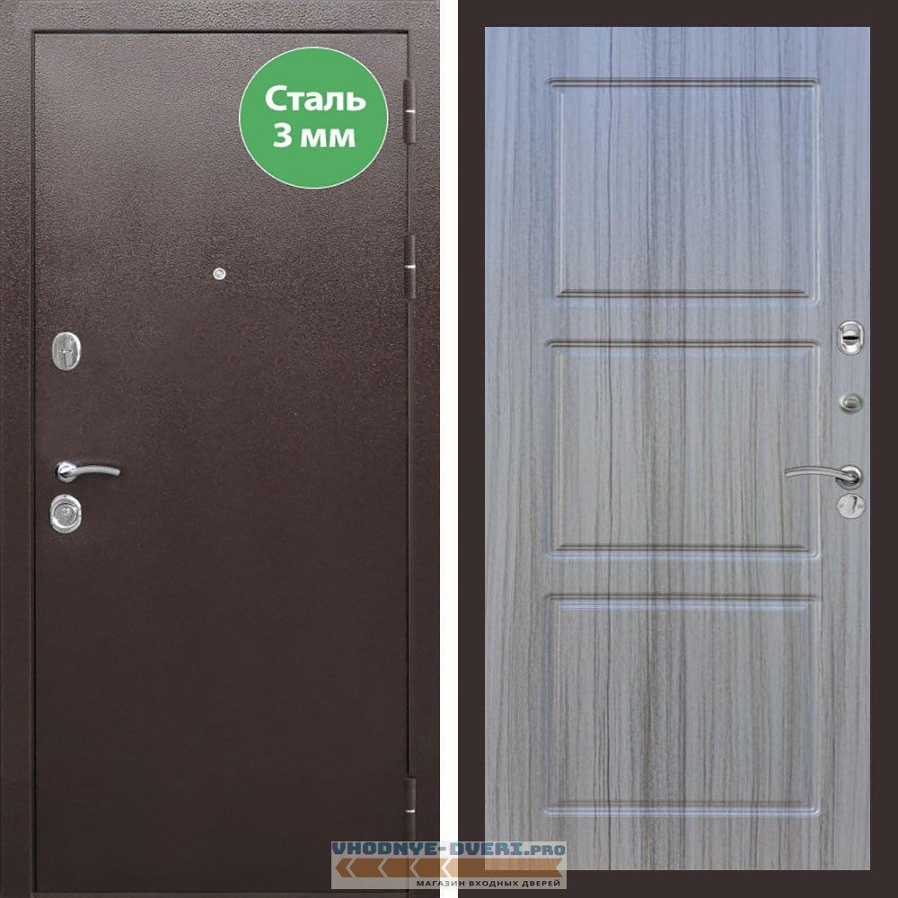 Входная дверь REX (Рекс) 5 металл 3мм медный антик ФЛ-3 сандал серый