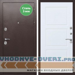 Входная дверь REX (Рекс) 5 металл 3мм медный антик ФЛ-3 белый матовый