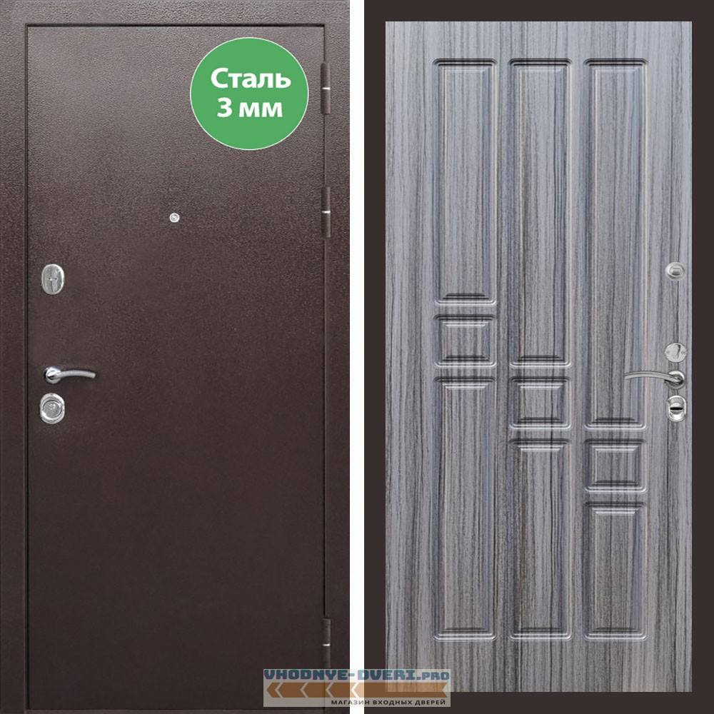 Входная дверь REX (Рекс) 5 металл 3мм медный антик ФЛ-31 Сандал серый
