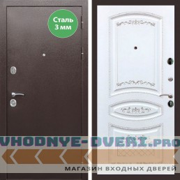 Входная дверь REX (Рекс) 5 металл 3мм медный антик ФЛ-317 белая патина серебро