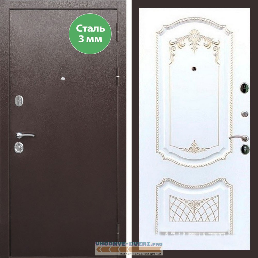 Входная дверь REX (Рекс) 5 металл 3мм медный антик ФЛ-316 патина золото