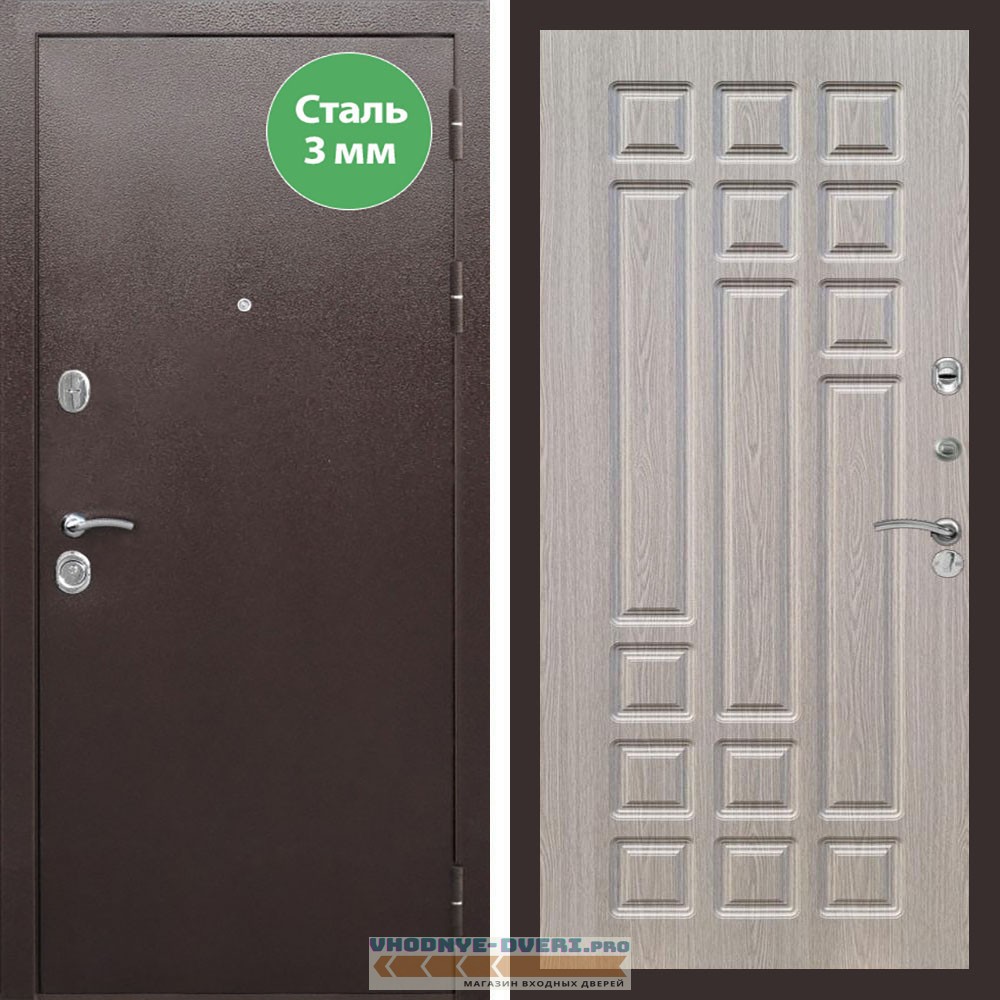 Входная дверь REX (Рекс) 5 металл 3мм медный антик ФЛ-32 Беленый дуб