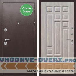 Входная дверь REX (Рекс) 5 металл 3мм медный антик ФЛ-32 Беленый дуб