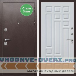 Входная дверь REX (Рекс) 5 металл 3мм медный антик ФЛ-32 Белый ясень