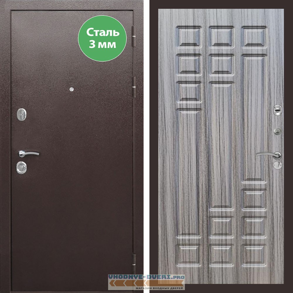 Входная дверь REX (Рекс) 5 металл 3мм медный антик ФЛ-32 Сандал серый