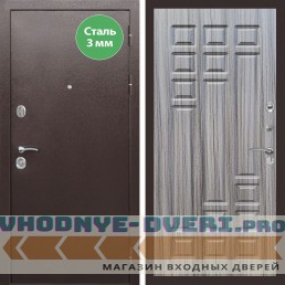 Входная дверь REX (Рекс) 5 металл 3мм медный антик ФЛ-32 Сандал серый