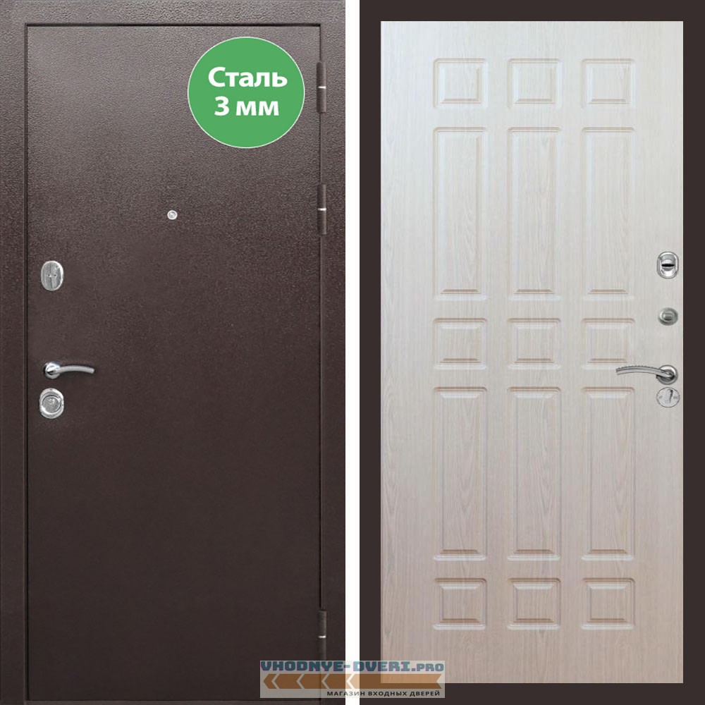 Входная дверь REX (Рекс) 5 металл 3мм медный антик ФЛ-33 беленый дуб