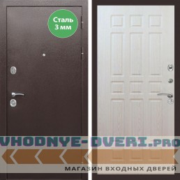 Входная дверь REX (Рекс) 5 металл 3мм медный антик ФЛ-33 беленый дуб