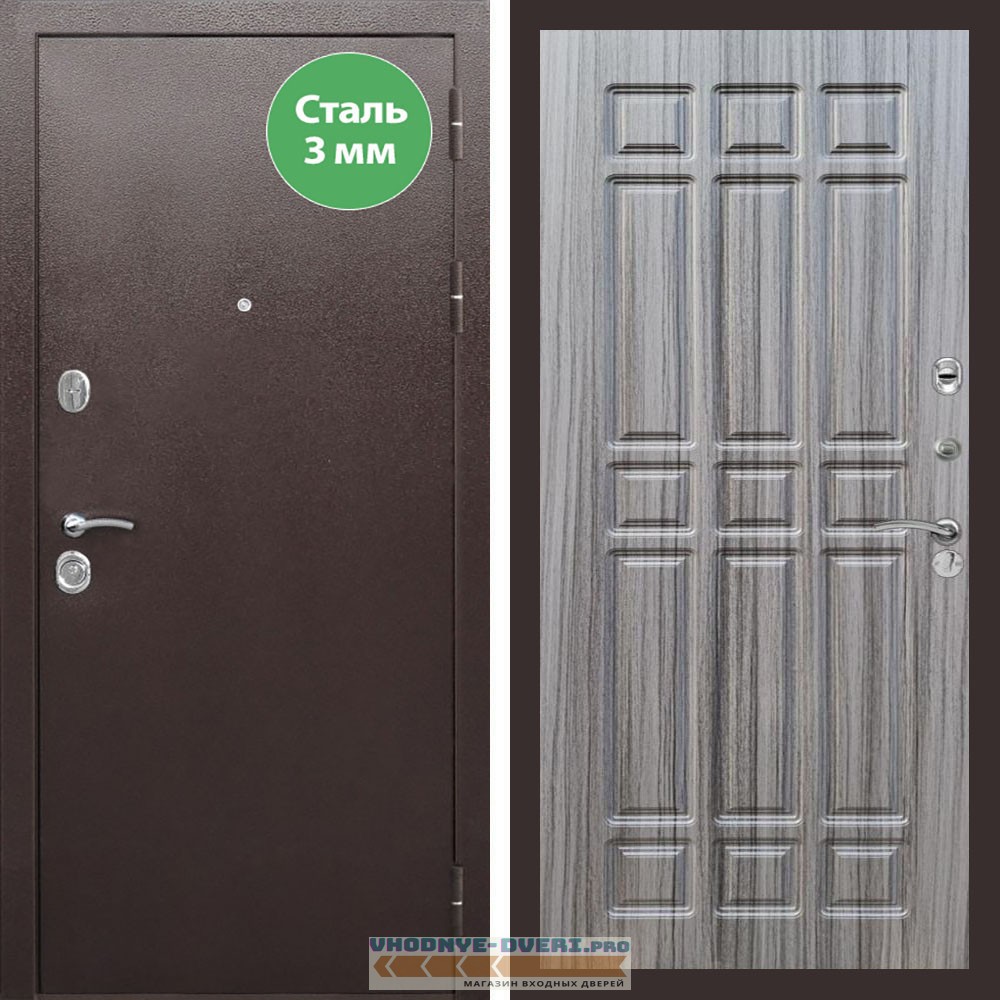 Входная дверь REX (Рекс) 5 металл 3мм медный антик ФЛ-33 Сандал серый