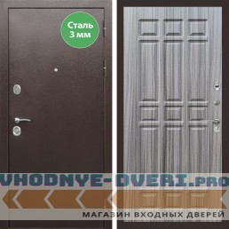 Входная дверь REX (Рекс) 5 металл 3мм медный антик ФЛ-33 Сандал серый