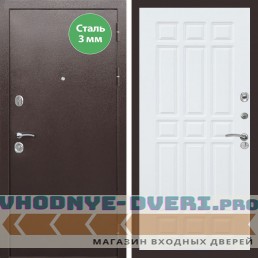 Входная дверь REX (Рекс) 5 металл 3мм медный антик ФЛ-33 Белый матовый