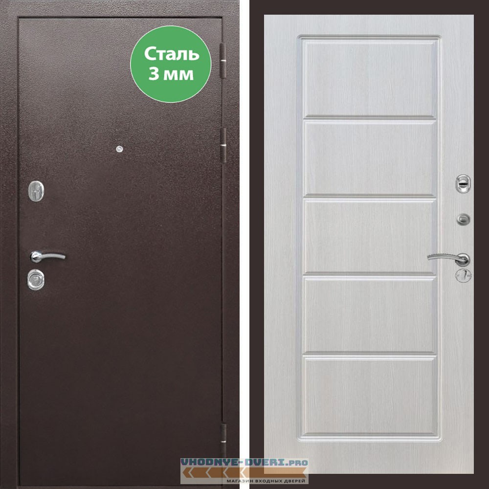 Входная дверь REX (Рекс) 5 металл 3мм медный антик ФЛ-39 Лиственница бежевая