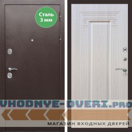 Входная дверь REX (Рекс) 5 металл 3мм медный антик ФЛ-4 беленый дуб