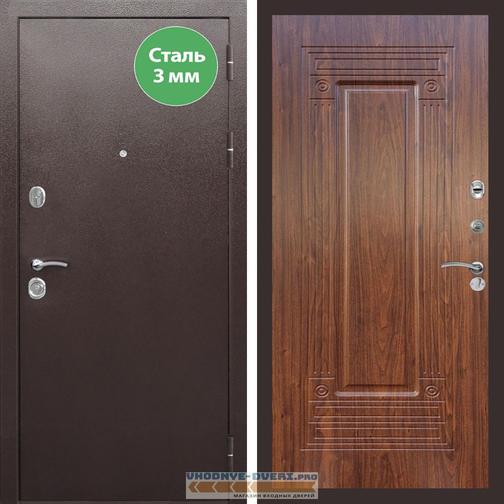 Входная дверь REX (Рекс) 5 металл 3мм медный антик ФЛ-4 мореная берёза
