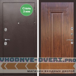 Входная дверь REX (Рекс) 5 металл 3мм медный антик ФЛ-4 мореная берёза