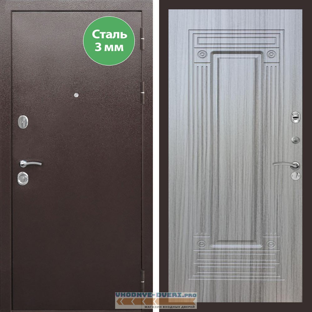 Входная дверь REX (Рекс) 5 металл 3мм медный антик ФЛ-4 сандал серый