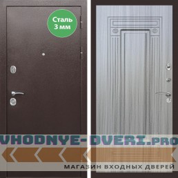 Входная дверь REX (Рекс) 5 металл 3мм медный антик ФЛ-4 сандал серый