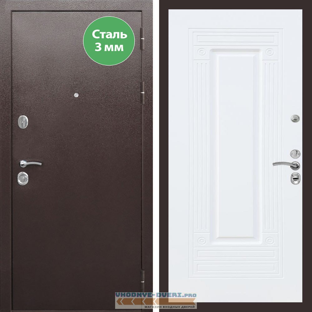 Входная дверь REX (Рекс) 5 металл 3мм медный антик ФЛ-4 Белый матовый