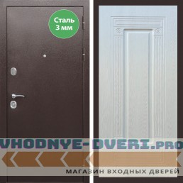 Входная дверь REX (Рекс) 5 металл 3мм медный антик ФЛ-4 ясень белый