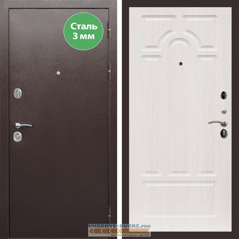 Входная дверь REX (Рекс) 5 металл 3мм медный антик ФЛ-58 Беленый дуб