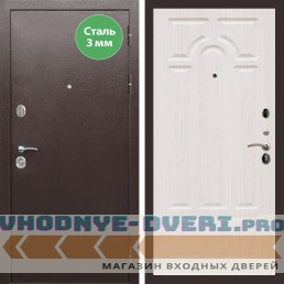 Входная дверь REX (Рекс) 5 металл 3мм медный антик ФЛ-58 Беленый дуб