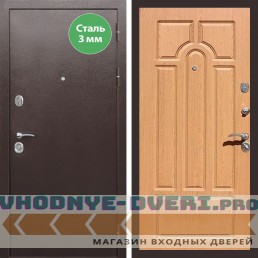Входная дверь REX (Рекс) 5 металл 3мм медный антик ФЛ-58 дуб светлый
