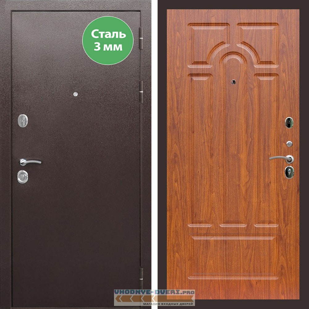Входная дверь REX (Рекс) 5 металл 3мм медный антик ФЛ-58 Мореная береза