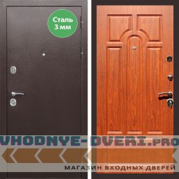 Входная дверь REX (Рекс) 5 металл 3мм медный антик ФЛ-58 орех