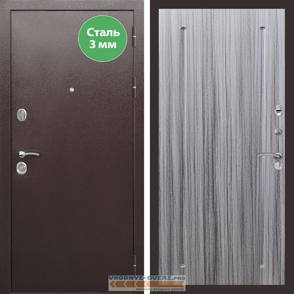 Входная дверь REX (Рекс) 5 металл 3мм медный антик ФЛ-68 Сандал серый