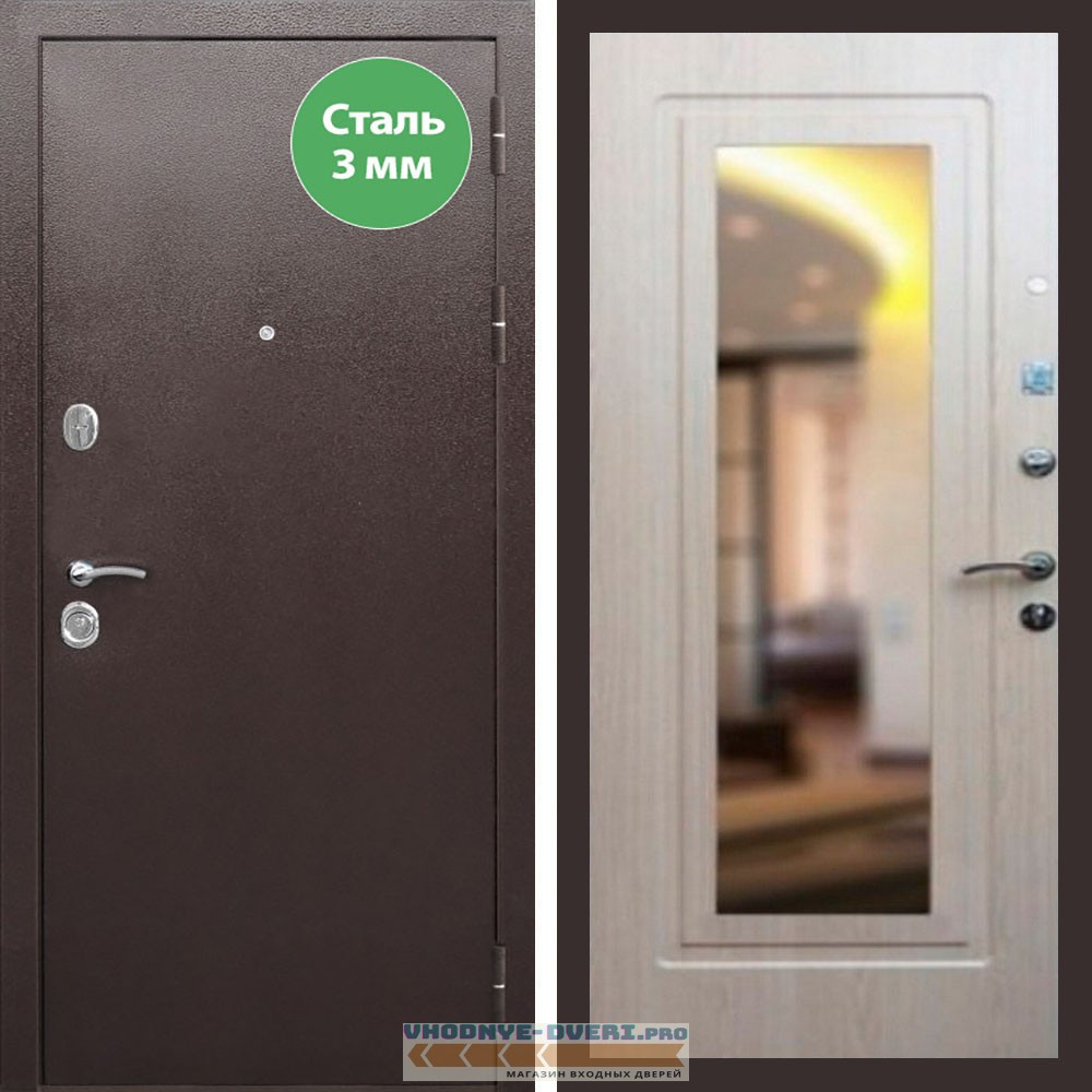 Входная дверь REX (Рекс) 5 металл 3мм медный антик ФЛЗ-120 беленый дуб