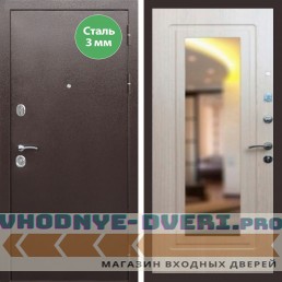 Входная дверь REX (Рекс) 5 металл 3мм медный антик ФЛЗ-120 беленый дуб