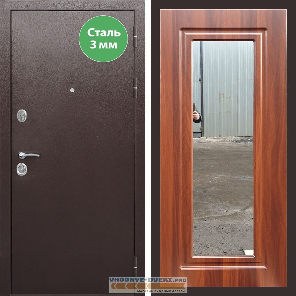 Входная дверь REX (Рекс) 5 металл 3мм медный антик ФЛЗ-120 итальянский орех
