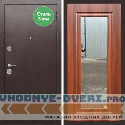 Входная дверь REX (Рекс) 5 металл 3мм медный антик ФЛЗ-120 итальянский орех