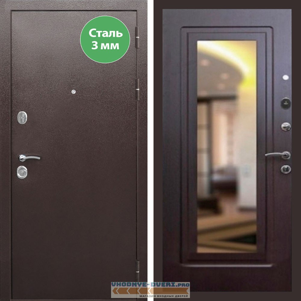 Входная дверь REX (Рекс) 5 металл 3мм медный антик ФЛЗ-120 венге