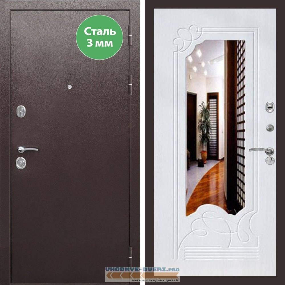 Входная дверь REX (Рекс) 5 металл 3мм медный антик ФЛЗ-147 Белый ясень