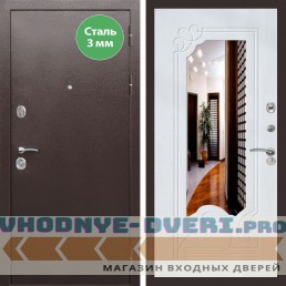 Входная дверь REX (Рекс) 5 металл 3мм медный антик ФЛЗ-147 Белый ясень