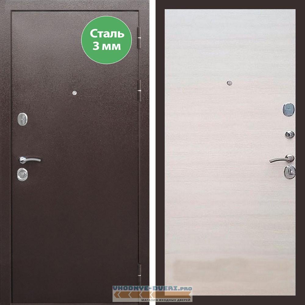 Входная дверь REX (Рекс) 5 металл 3мм медный антик гладкая акация светлая