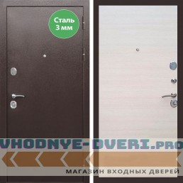 Входная дверь REX (Рекс) 5 металл 3мм медный антик гладкая акация светлая