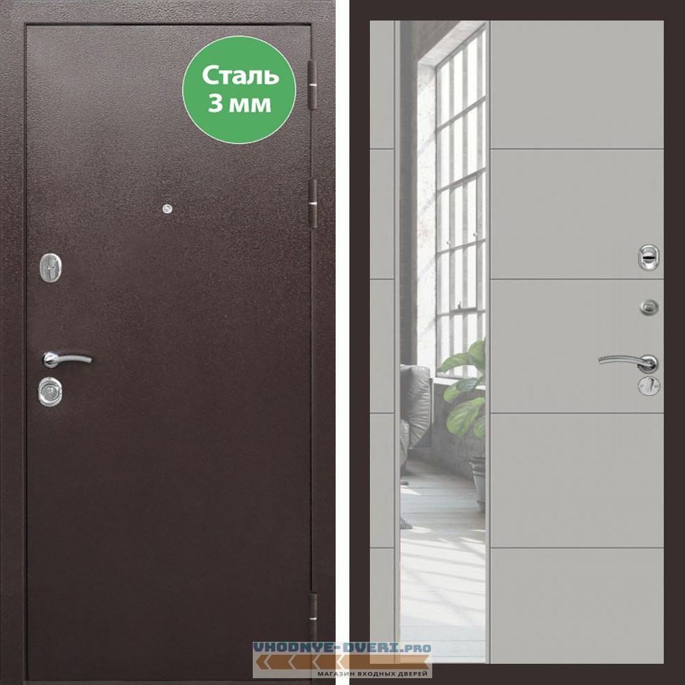 Входная дверь REX (Рекс) 5 металл 3мм медный антик ЛФЛС-19 Грей софт