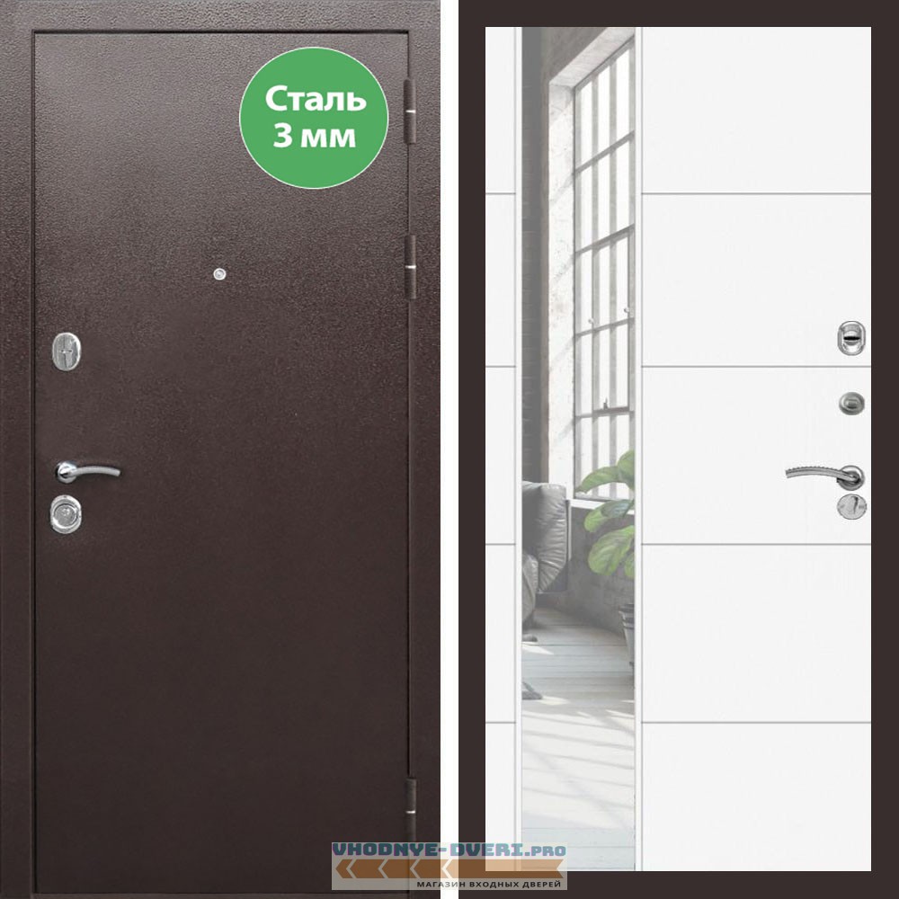 Входная дверь REX (Рекс) 5 металл 3мм медный антик ЛФЛС-19 Белый матовый