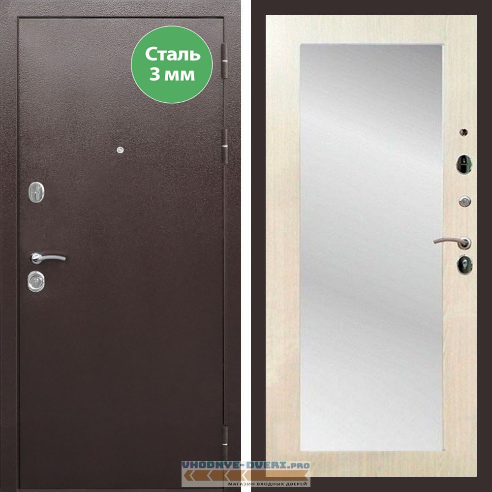 Входная дверь REX (Рекс) 5 металл 3мм медный антик пастораль лиственница беж