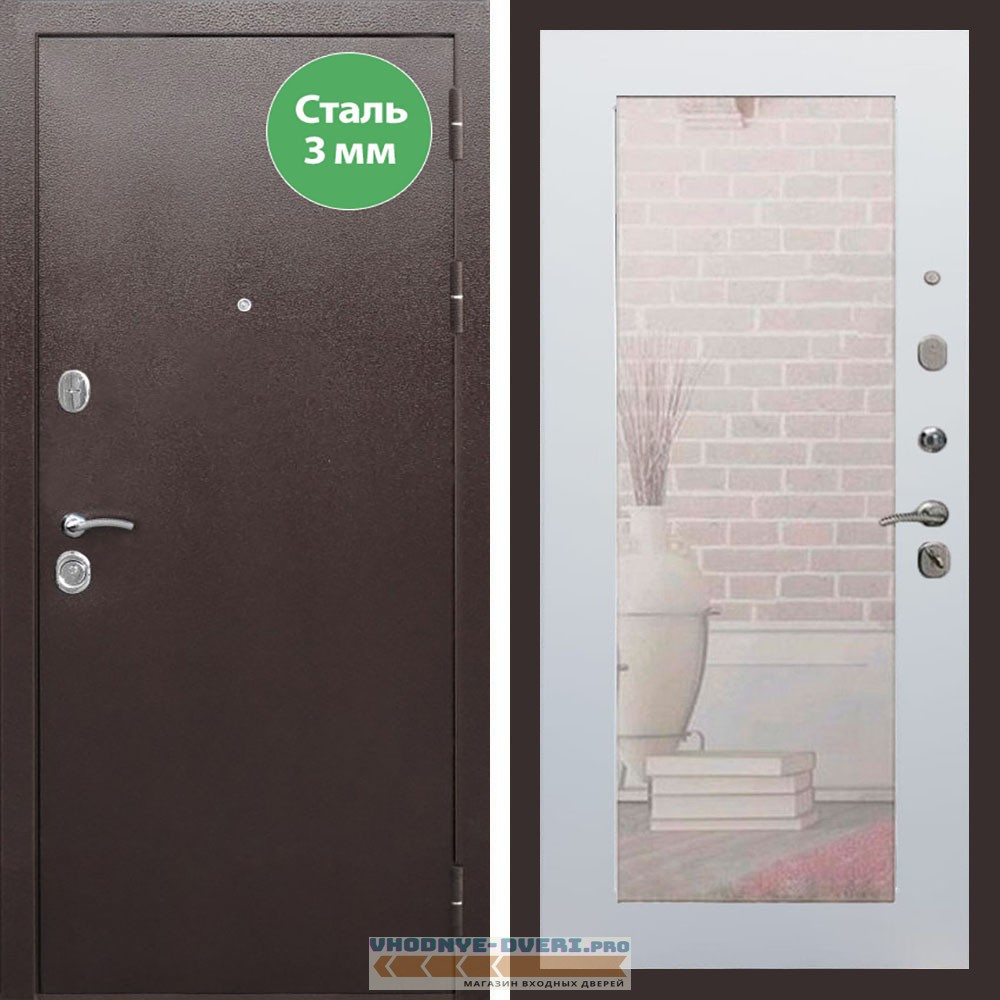 Входная дверь REX (Рекс) 5 металл 3мм медный антик пастораль белый матовый