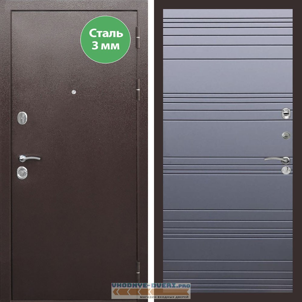 Входная дверь REX (Рекс) 5 металл 3мм медный антик полоски горизонтальные силк титан