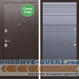 Входная дверь REX (Рекс) 5 металл 3мм медный антик полоски горизонтальные силк титан