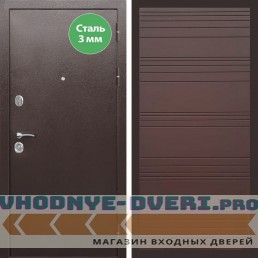 Входная дверь REX (Рекс) 5 металл 3мм медный антик полоски горизонтальные ясень шоколадный