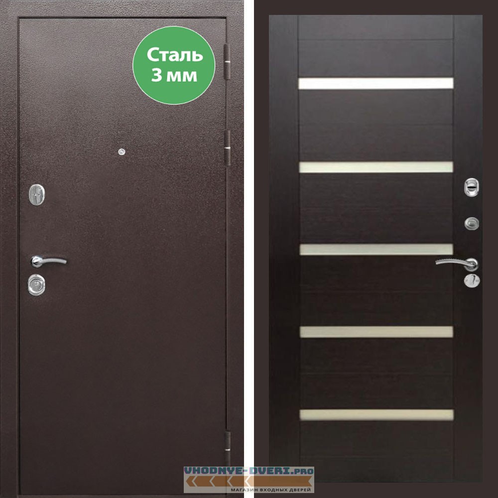 Входная дверь REX (Рекс) 5 металл 3мм медный антик сб-14 эковенге белое стекло