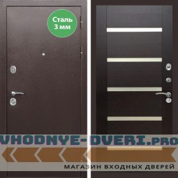 Входная дверь REX (Рекс) 5 металл 3мм медный антик сб-14 эковенге белое стекло