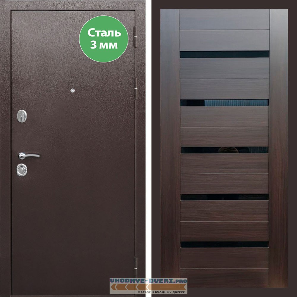 Входная дверь REX (Рекс) 5 металл 3мм медный антик сб-14 эковенге черное стекло