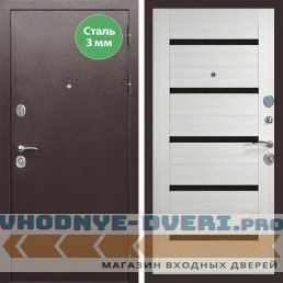 Входная дверь REX (Рекс) 5 металл 3мм медный антик сб-14 лиственница беж. черное стекло