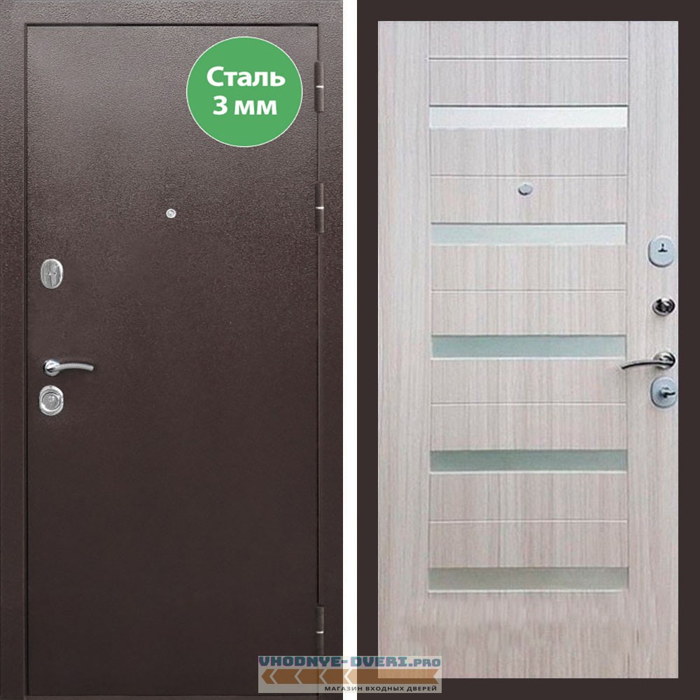 Входная дверь REX (Рекс) 5 металл 3мм медный антик СБ-14 сандал светлый белое стекло